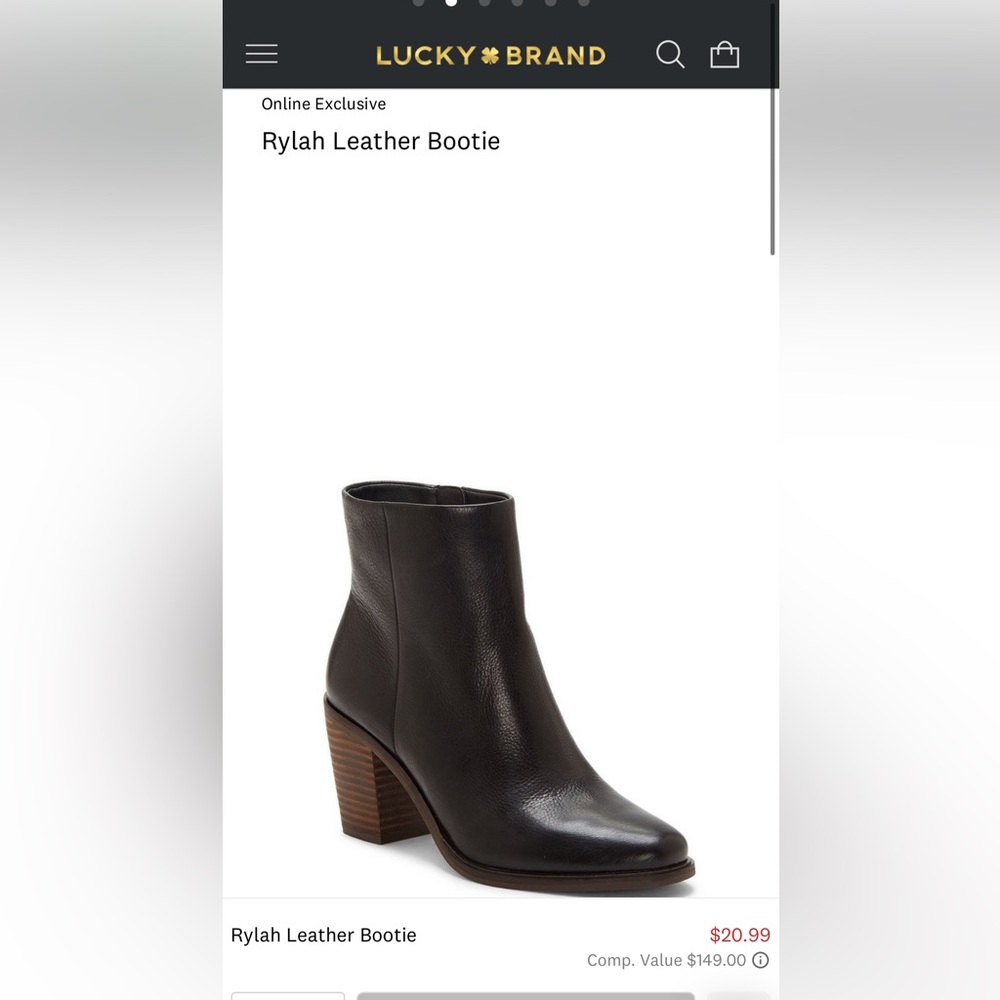 Lucky Brand Rylah Black Leather Ankle Booties Size 7